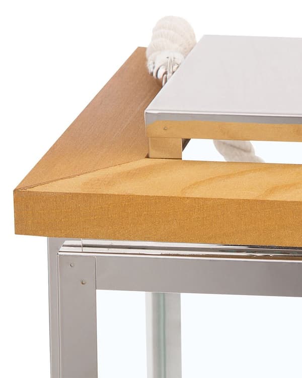 Lanterne Lyst tre Sølv Metall 19 x 41 cm Tauhåndtak Marine Moderne Innendørs- og utendørsbruk