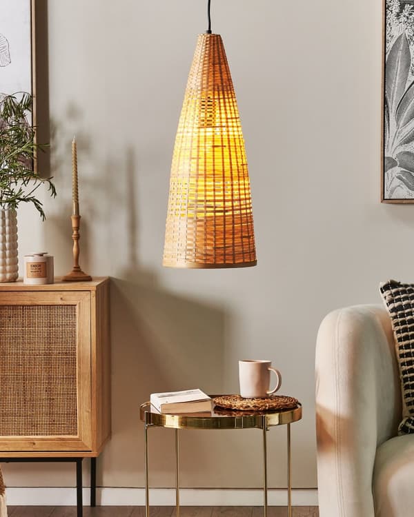 Pendellampe lyst tre bambus naturlig håndvevd skjerm taklys boho-stil
