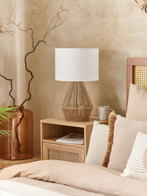 Bordlampe natur papirsnor vevd boho-stil stemningsfullt lys