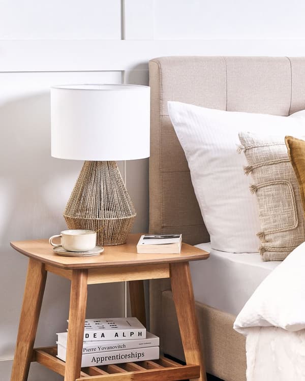 Bordlampe natur papirsnor vevd boho-stil stemningsfullt lys