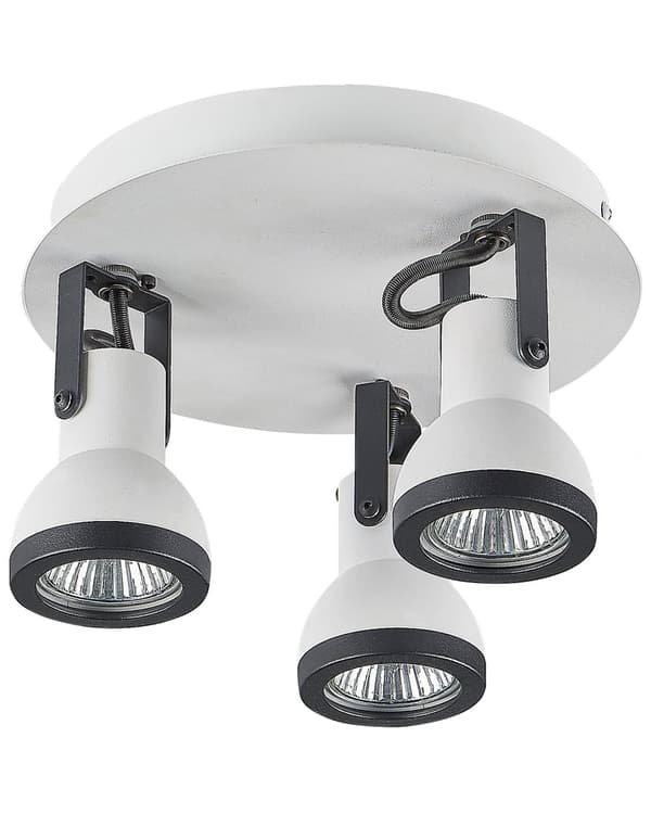 Taklampe med 3 spotter Hvit Svart Metall Svingarm Rund Kjegleformet Spotlight Moderne