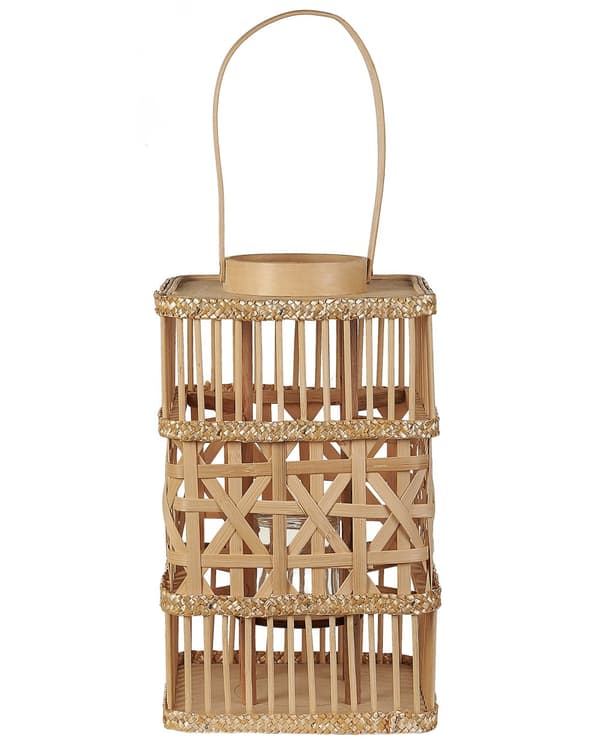 Lanterne Natur Bambus 39 cm Med lysholder i glass Boho Innendørs Dekorasjon
