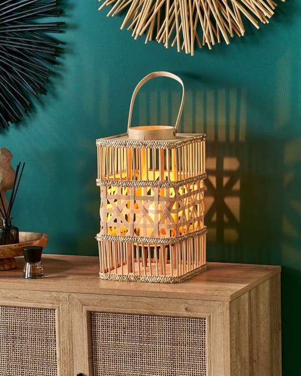 Lanterne Natur Bambus 39 cm Med lysholder i glass Boho Innendørs Dekorasjon