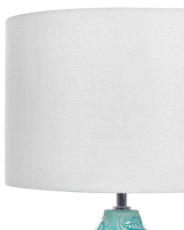 Bordlampe Turkis Keramisk Utsmykket base Hvit Stoffskjerm Boho Rustikk design Hjem Belysning