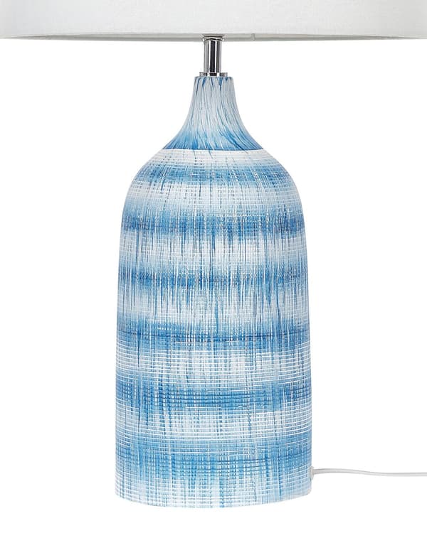 Bordlampe Blå Keramisk Sokkel 66 cm Hvit Stoffskjerm Klassisk Nattbordlampe