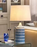 Miniatyrbilde 2 av 10: Bordlampe Blå Keramisk Sokkel 66 cm Hvit Stoffskjerm Klassisk Nattbordlampe
