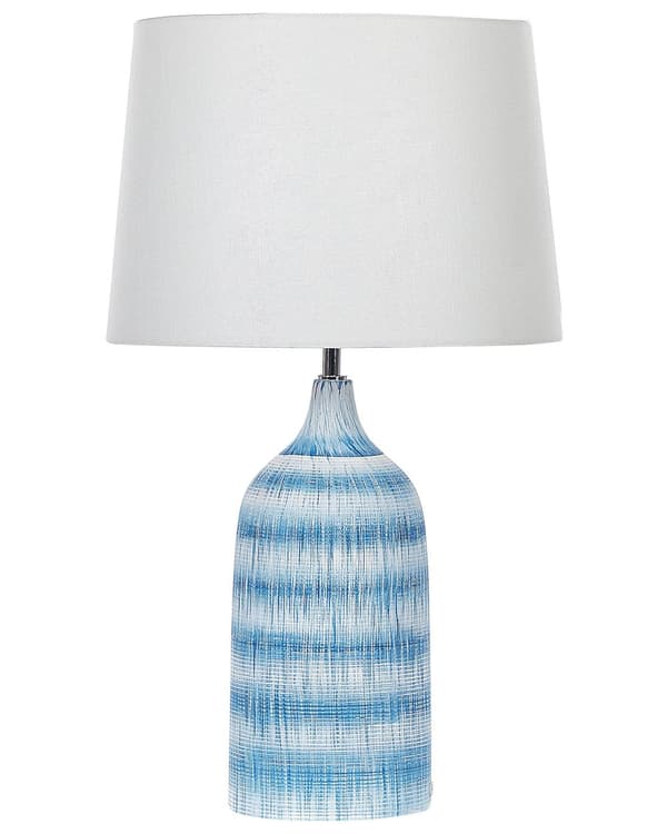 Bordlampe Blå Keramisk Sokkel 66 cm Hvit Stoffskjerm Klassisk Nattbordlampe