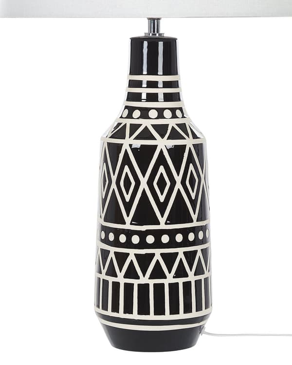 Bordlampe Sort Keramisk Sokkel 68 cm Hvit Stoffskjerm Klassisk Nattbordlampe