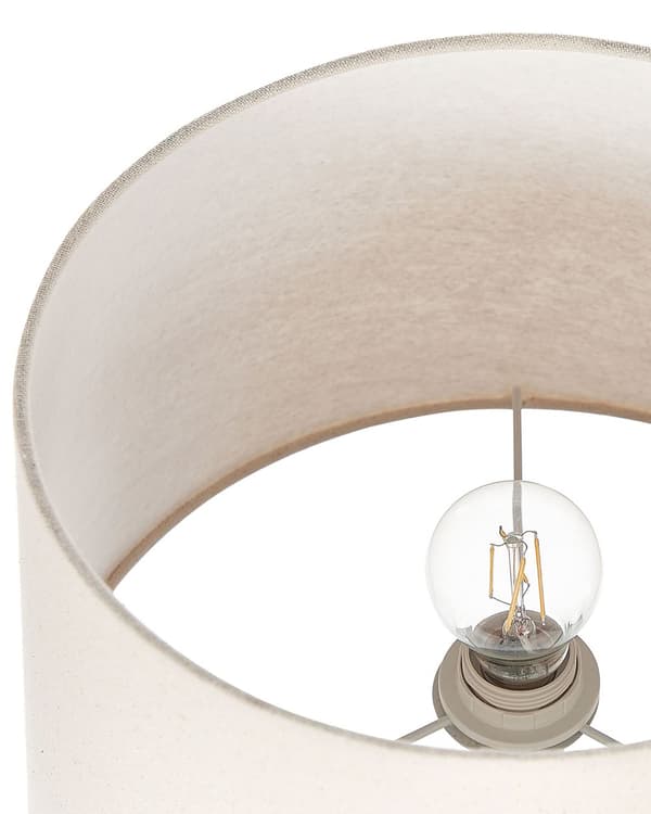 Bordlampe med keramisk sokkel Grå 56 cm Trommeform Lang ledning med bryter Lampeskjerm i bomull/jute i beige stue soverom