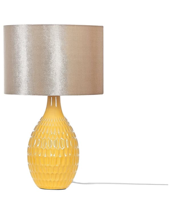 Bordlampe Gul Keramikk 54 cm Retro Nattlysskjerm Preget blank Soverom Stue