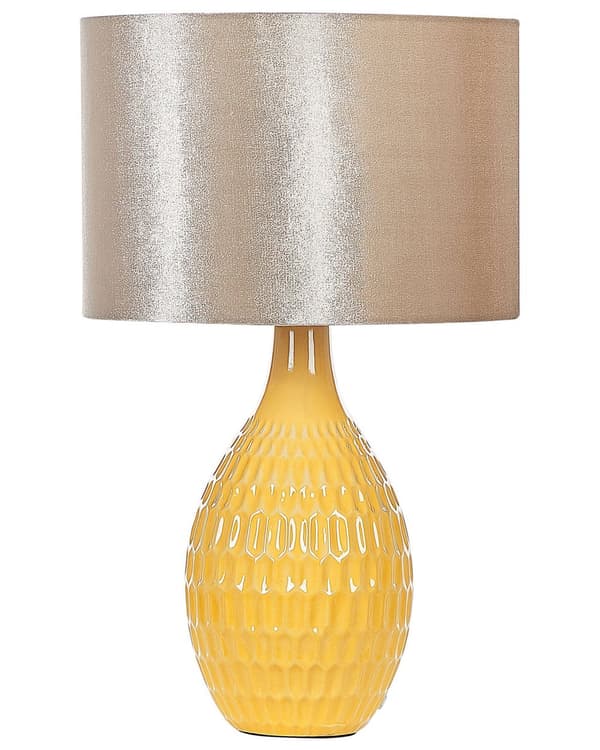 Bordlampe Gul Keramikk 54 cm Retro Nattlysskjerm Preget blank Soverom Stue