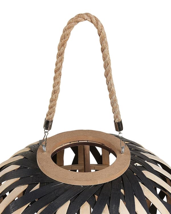Lanterne Natur Svart Bambus 37 cm Med lysholder i glass Boho Innendørs Dekorasjon