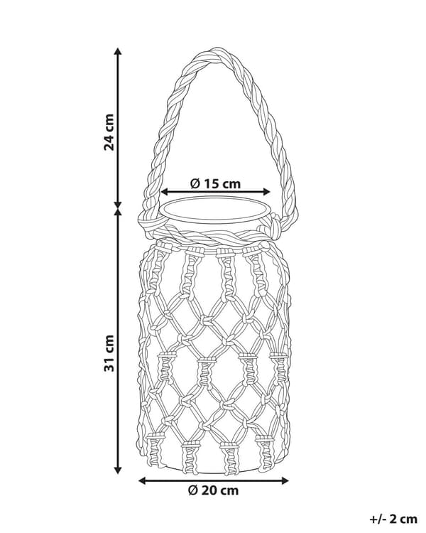 Lanterne Hvit Glass 31 x 20 cm Makrame Tau Håndtak Krukke Boho