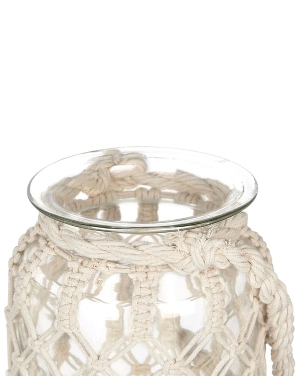 Lanterne Hvit Glass 31 x 20 cm Makrame Tau Håndtak Krukke Boho
