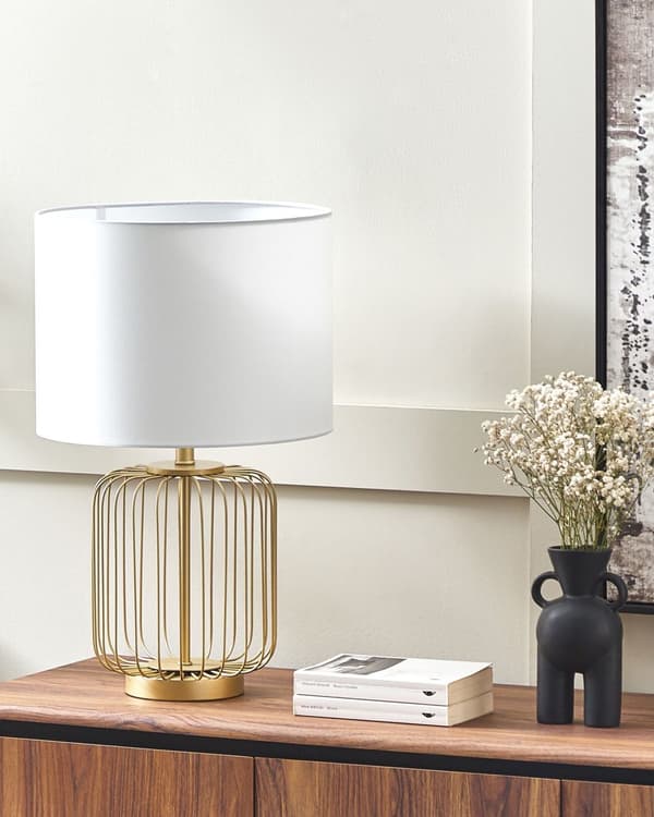 Bordlampe metall gull lampefot belysning soverom stue