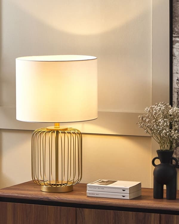 Bordlampe metall gull lampefot belysning soverom stue