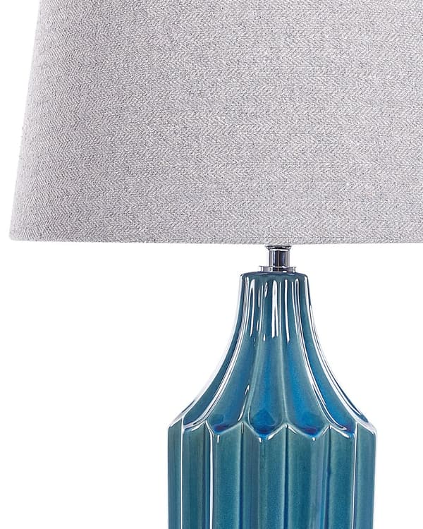 Bordlampe Blå Rillet keramisk base Lampeskjerm i stoff Stemningsfullt lys Klassisk design