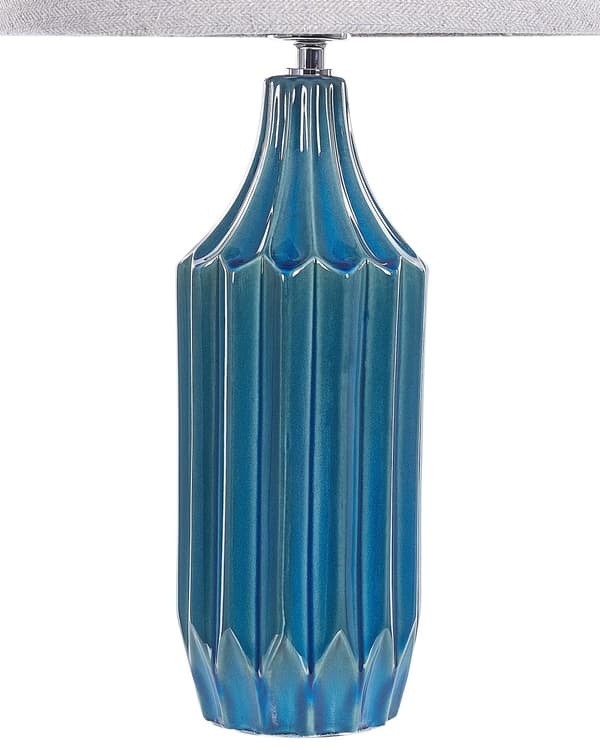 Bordlampe Blå Rillet keramisk base Lampeskjerm i stoff Stemningsfullt lys Klassisk design