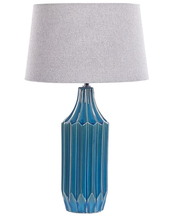 Bordlampe Blå Rillet keramisk base Lampeskjerm i stoff Stemningsfullt lys Klassisk design
