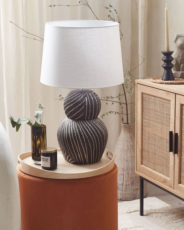 Bordlampe Sort Keramisk Sokkel 63 cm Hvit Stoffskjerm Klassisk Nattbordlampe