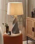 Miniatyrbilde 2 av 10: Bordlampe Grå Keramikk Bomull Jute 71 cm Kremhvit stoffskjerm Klassisk design Håndlaget Nattlampe