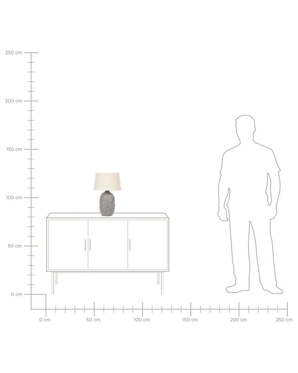 Bordlampe grå og beige keramikk 46 cm blomstermønster Empireskjerm nattbord soverom stue belysning