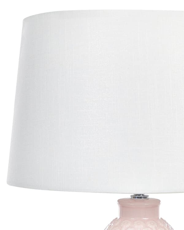 Bordlampe Rosa Keramisk Utsmykket Base Hvit Stoffskjerm Boho Rustikk Design Hjem Belysning