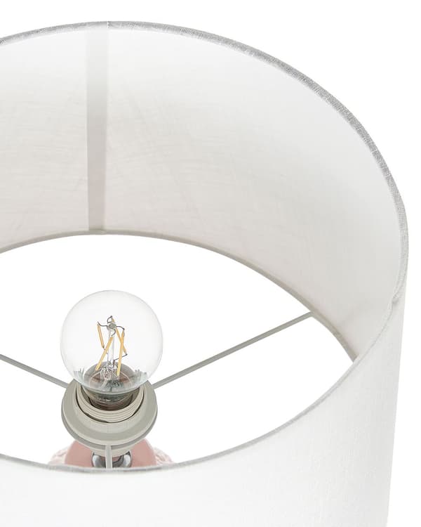 Bordlampe Rosa Keramisk Utsmykket Base Hvit Stoffskjerm Boho Rustikk Design Hjem Belysning