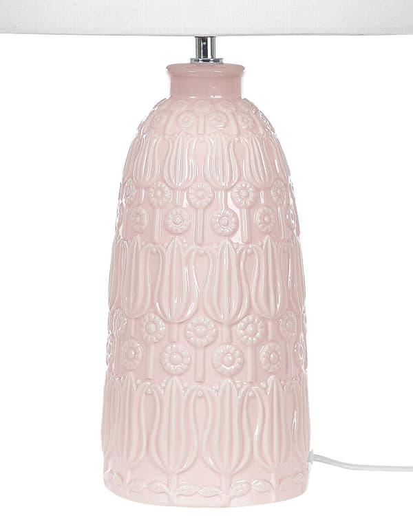 Bordlampe Rosa Keramisk Utsmykket Base Hvit Stoffskjerm Boho Rustikk Design Hjem Belysning