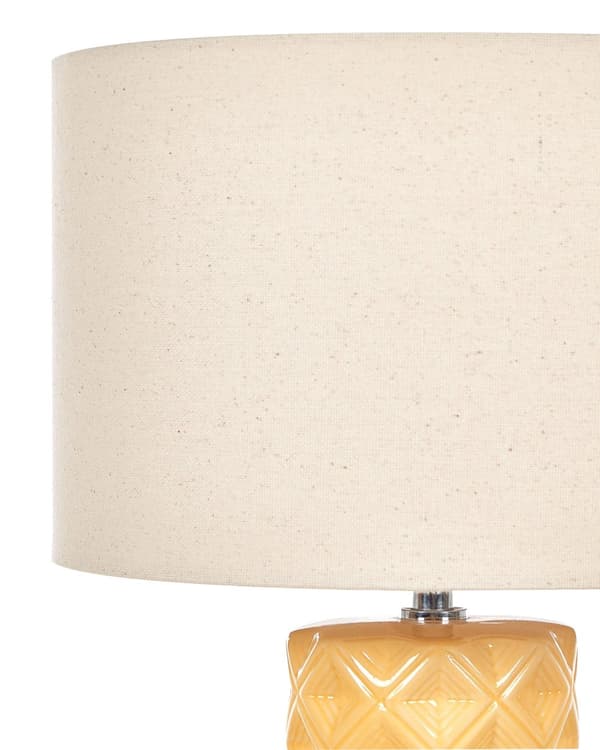 Bordlampe Gul Keramikk 49 cm Geometrisk Mønster Beige Trommeskjerm Nattbord Stue Soveromsbelysning