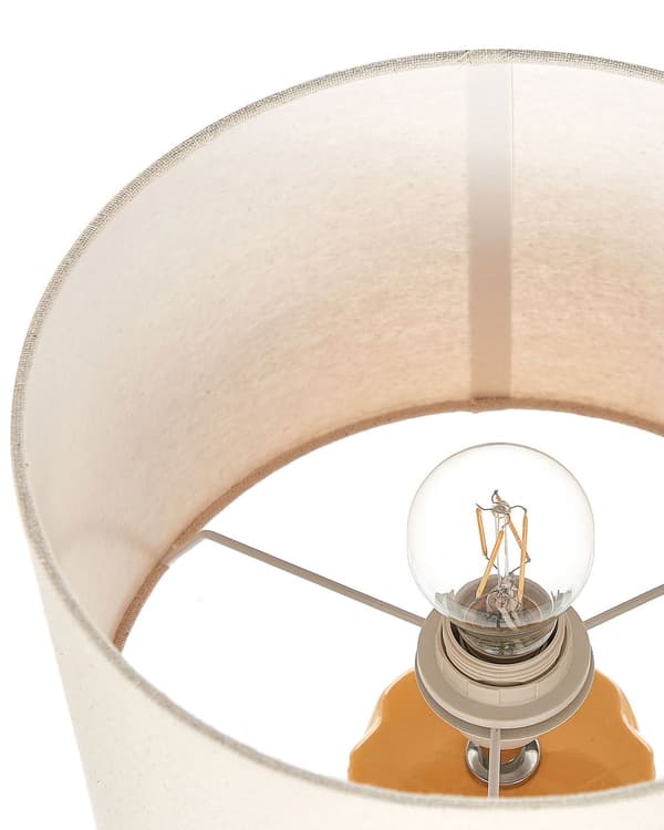 Bordlampe Gul Keramikk 49 cm Geometrisk Mønster Beige Trommeskjerm Nattbord Stue Soveromsbelysning