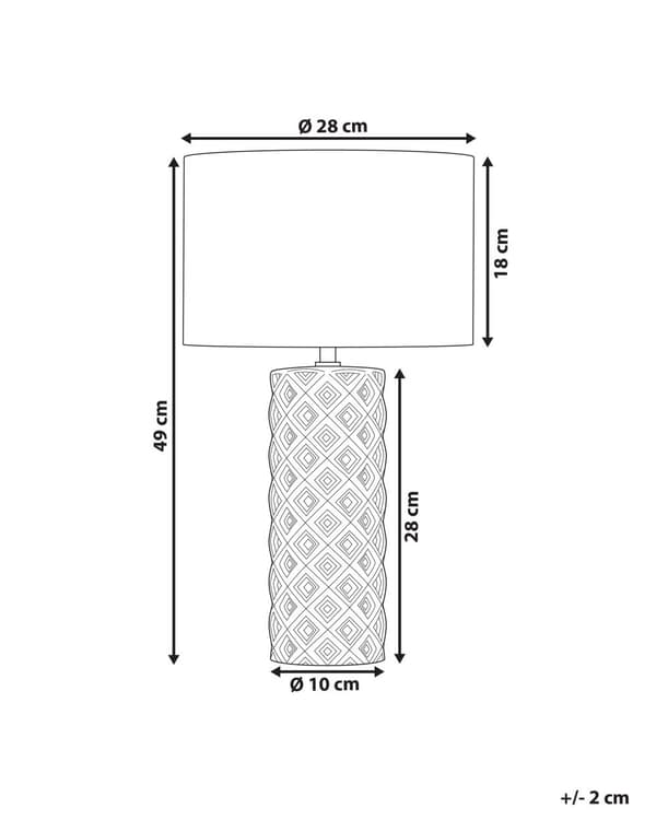 Bordlampe Lys Beige Keramikk 49 cm Geometrisk Mønster Hvit Stue Soveromsbelysning