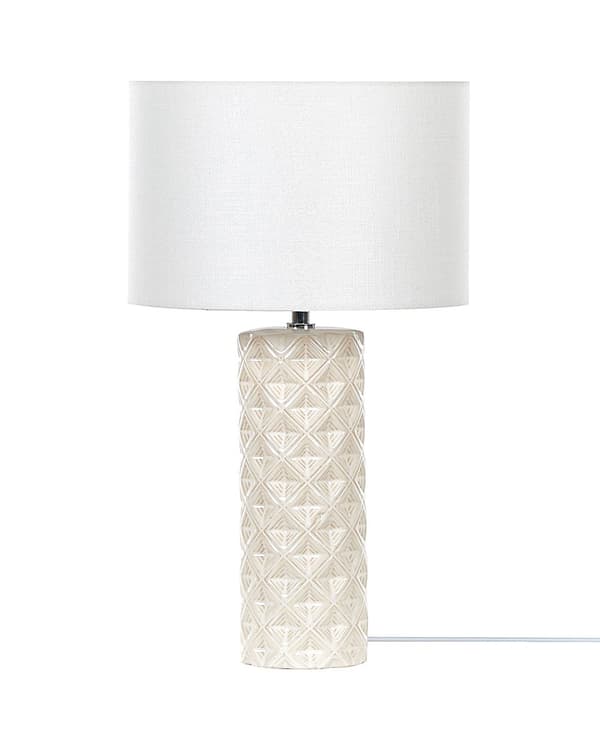 Bordlampe Lys Beige Keramikk 49 cm Geometrisk Mønster Hvit Stue Soveromsbelysning