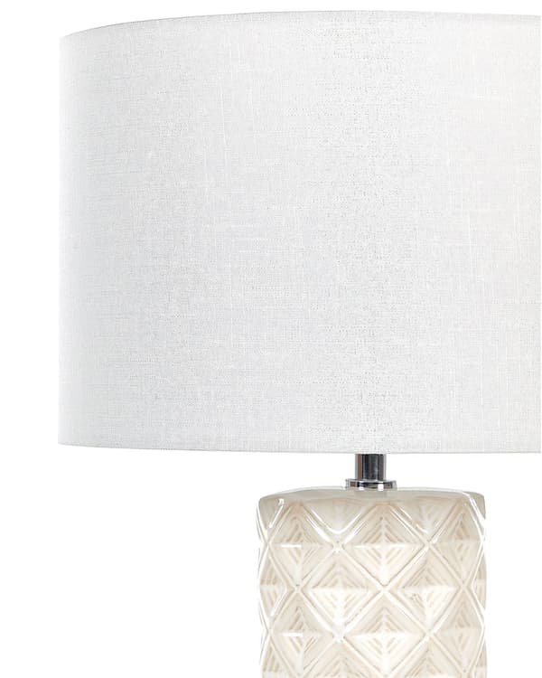 Bordlampe Lys Beige Keramikk 49 cm Geometrisk Mønster Hvit Stue Soveromsbelysning