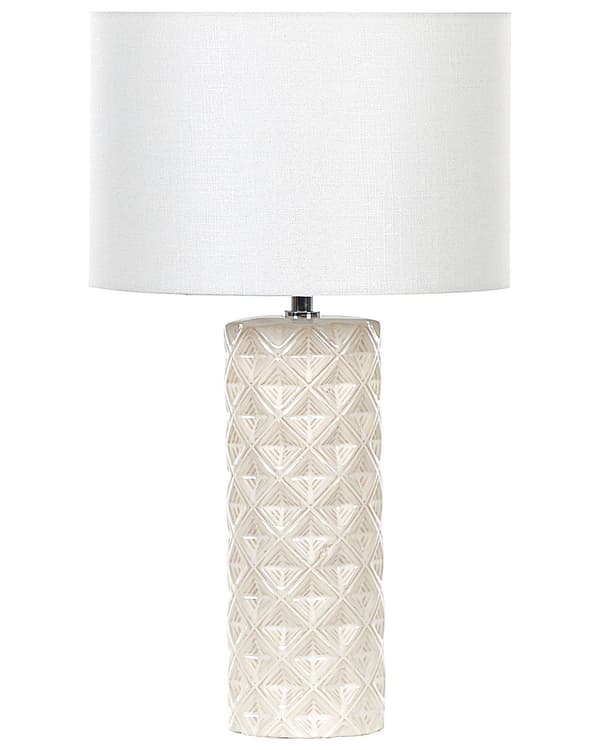 Bordlampe Lys Beige Keramikk 49 cm Geometrisk Mønster Hvit Stue Soveromsbelysning