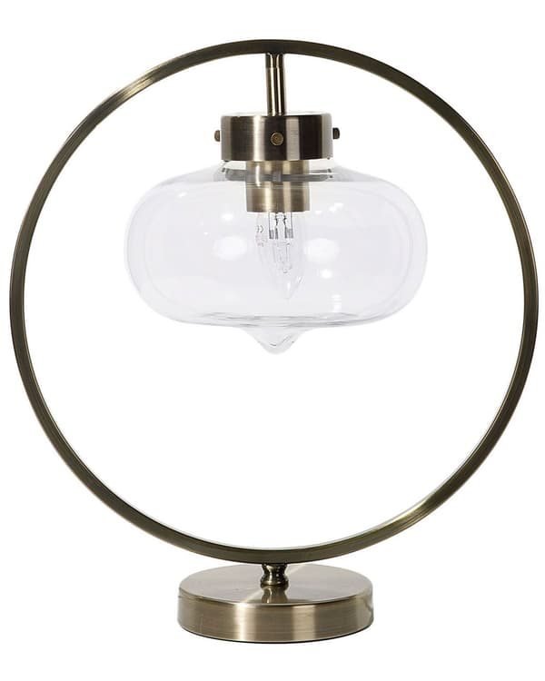 Bordlampe Gull Svart Metall 40 cm Rund form Gjennomsiktig glasskjerm Belysning Dekorasjon