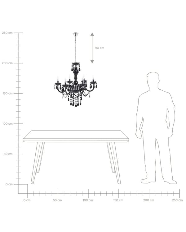 Lysekrone Sort Krystall 6 Lyspærer Glamour Stue Soverom