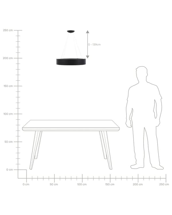 Pendellampe svart stål ø 60 cm integrert LED-lys ring rund form moderne belysning
