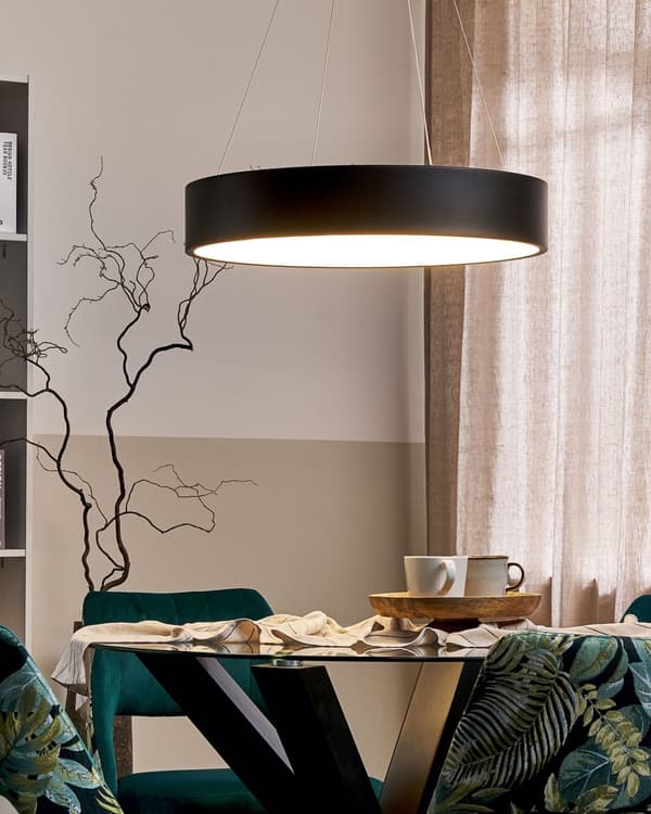 Pendellampe svart stål ø 60 cm integrert LED-lys ring rund form moderne belysning