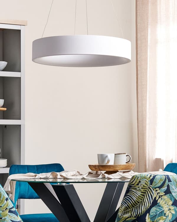 Pendellampe hvit stål ø 60 cm integrert LED-lys ring rund form moderne belysning