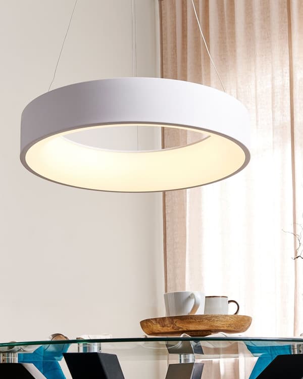 Pendellampe hvit stål ø 60 cm integrert LED-lys ring rund form moderne belysning