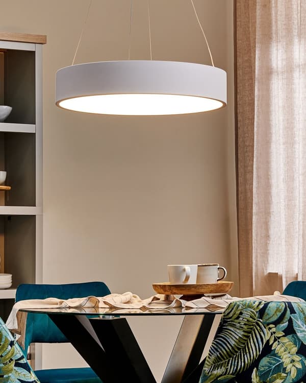 Pendellampe hvit stål ø 60 cm integrert LED-lys ring rund form moderne belysning