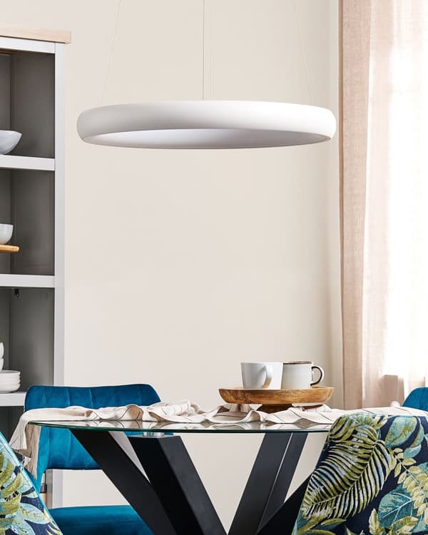 Pendellampe Hvit Stål Aluminium ø 60 cm Integrert LED-lys Ring Rund form Hengende Moderne design Belysning