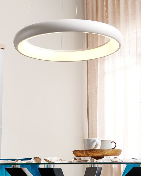 Pendellampe Hvit Stål Aluminium ø 60 cm Integrert LED-lys Ring Rund form Hengende Moderne design Belysning