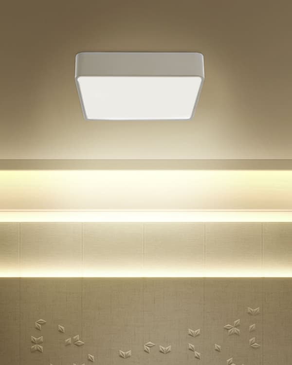 Taklampe LED hvit metall 46x46 cm firkantet form akryl opal varmt hvitt LED-lys