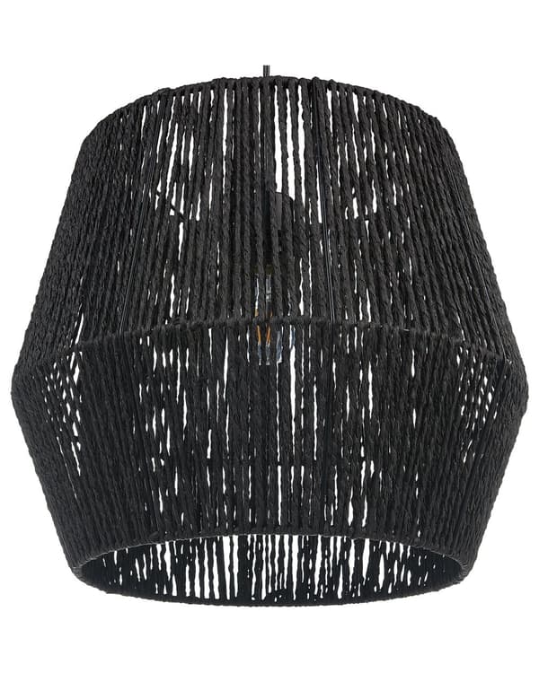 Pendellampe svart papirsnor naturlig materiale skjerm justerbar ledning boho belysning hengende lys