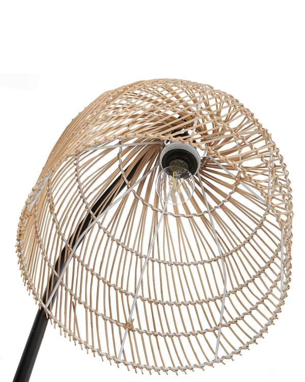 Gulvlampe natur beige metall rotting lampeskjerm 165 cm boho belysning stue