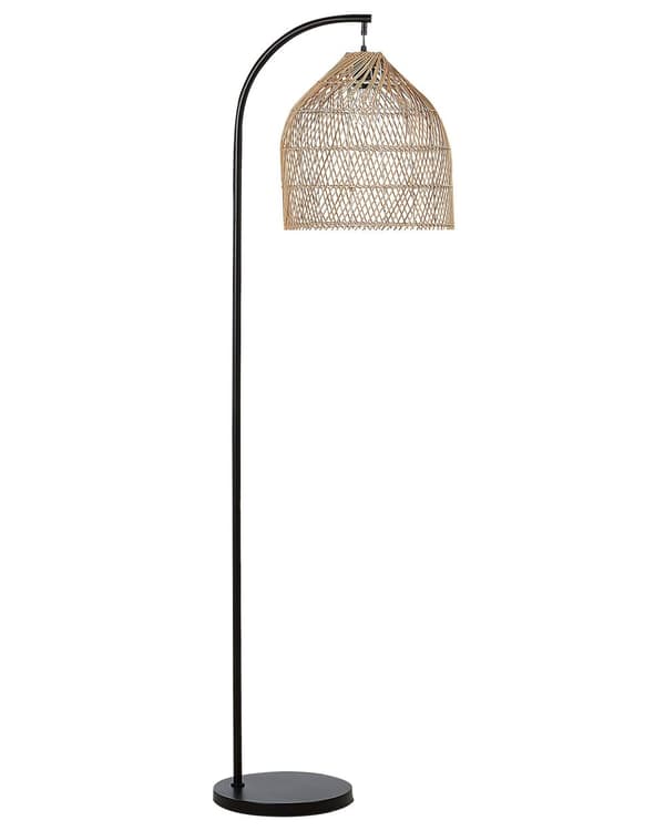 Gulvlampe natur beige metall rotting lampeskjerm 165 cm boho belysning stue