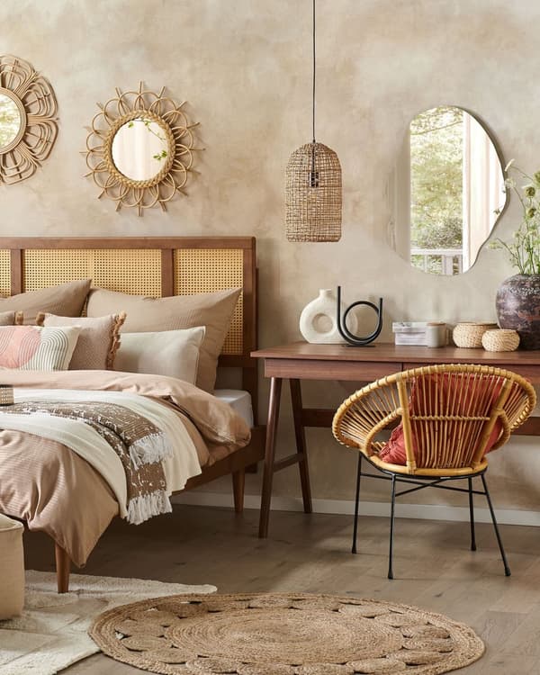 Pendellampe brun naturlig papirsnor åpen struktur skjerm justerbar ledning boho belysning