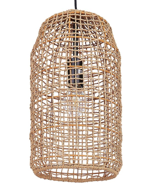 Pendellampe brun naturlig papirsnor åpen struktur skjerm justerbar ledning boho belysning